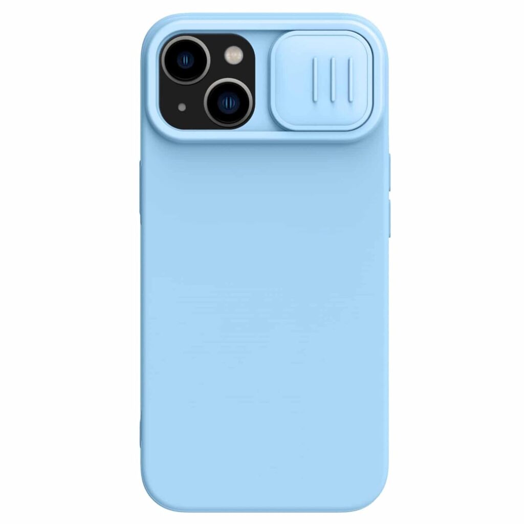 Nillkin Case for Apple iPhone 14 / iPhone 13 (6.1" Inch) CamShield Silky Soft Liquid Silicon + PC Finish Camera Slider Magnetic Works with Magsafe Charger Inside Microfibre Haze Blue