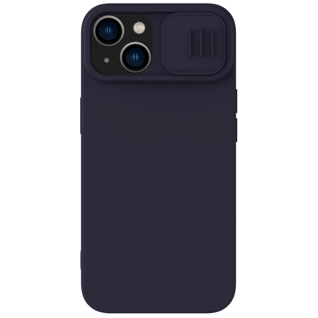 Nillkin Case for Apple iPhone 14 Plus (6.7" Inch) CamShield Silky Soft Liquid Silicon + PC Finish Camera Slider Magnetic Works with Magsafe Charger Inside Microfibre Dark Purple Color
