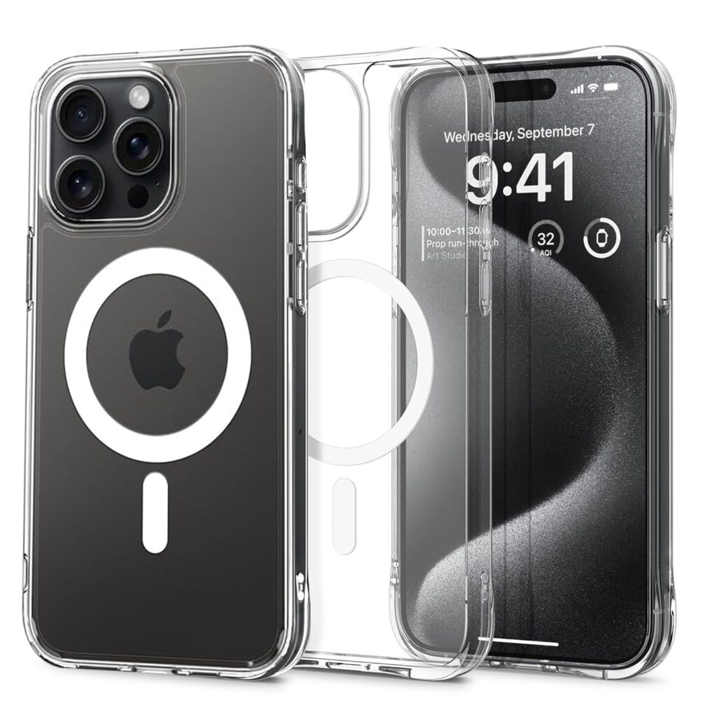 amazon basics Ultra Hybrid Magfit Back Cover Case Compatible with iPhone 15 PRO MAX - (TPU + Poly Carbonate | Transparent)