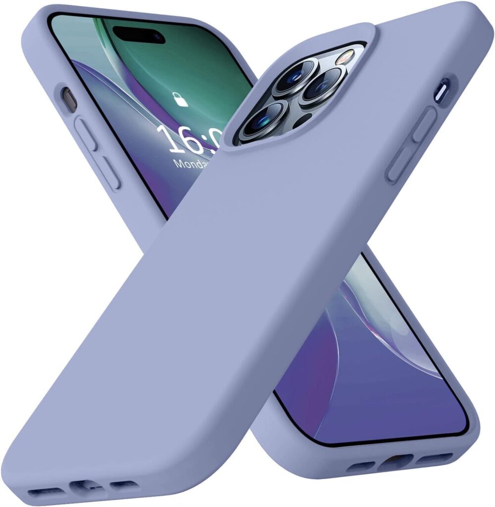 NAFS® Compatible with iPhone 15 Pro Max, Slim Liquid Silicone 3 Layers Full Phone Covered Soft Gel Rubber Case Protective Phone Cover (Lavendar Grey)