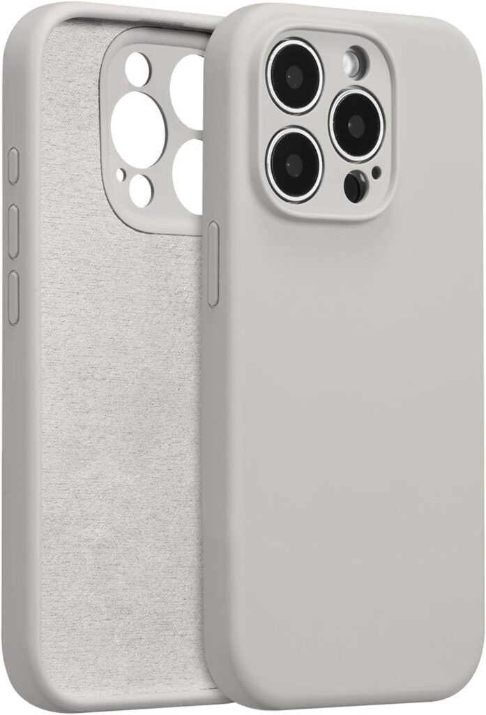 DIZORO Compatible for iPhone 15 PRO Camera Protection Case 6.1, Slim Liquid Silicone 3 Layers Full Covered Soft Gel Rubber Phone Case Protective Cover 6.1 Inch - Stone Grey