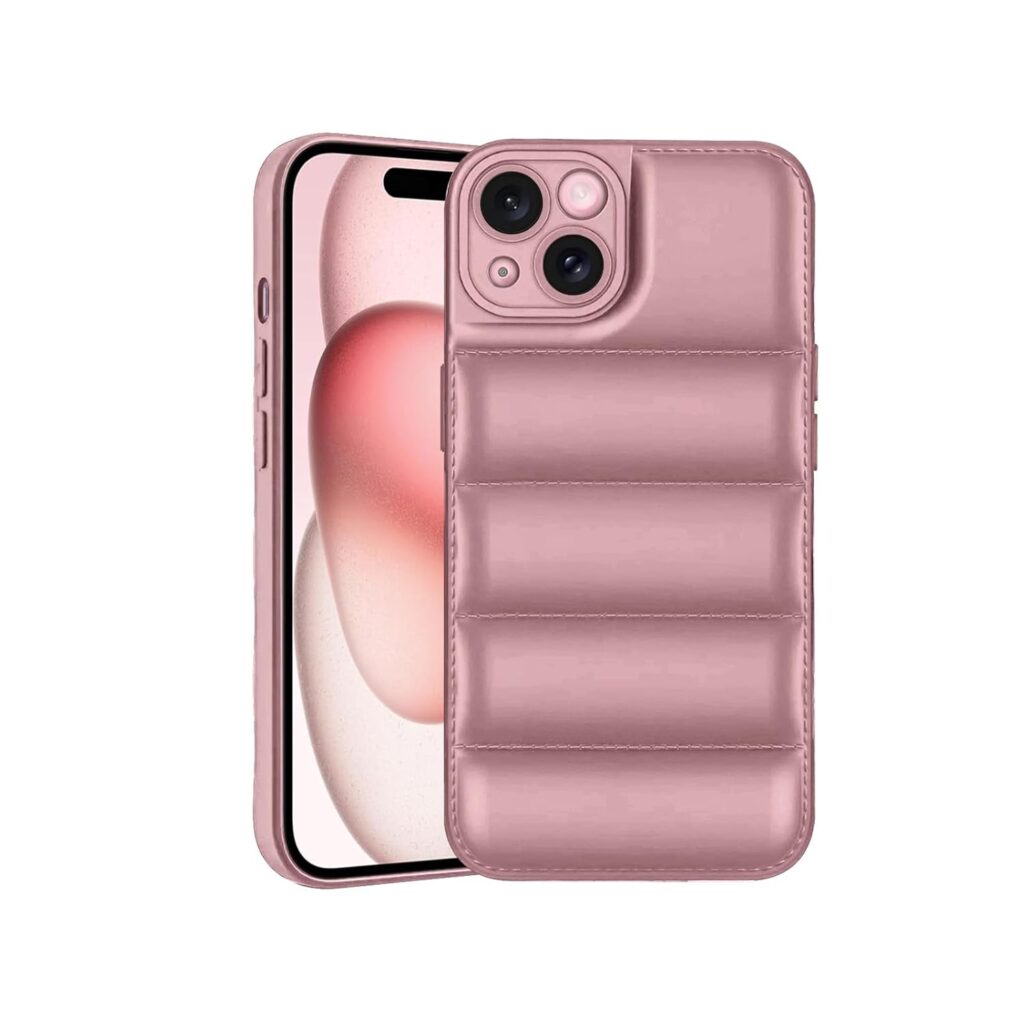 Plus Puffer Case Camera Protection Soft Back Cover for Apple iPhone 15+ 15Plus - Rose Gold