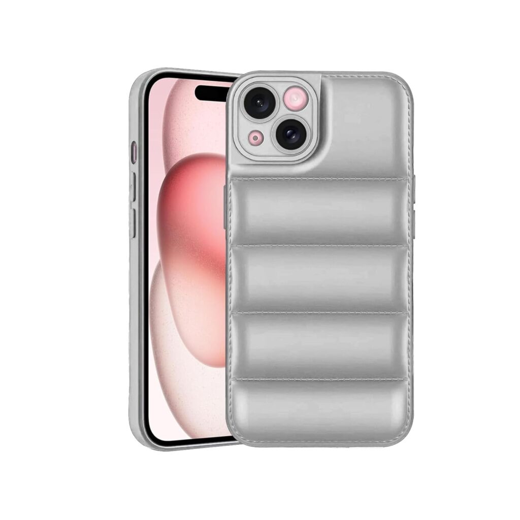 Plus Puffer Case Camera Protection Soft Back Cover for Apple iPhone 15+ 15Plus - Silver