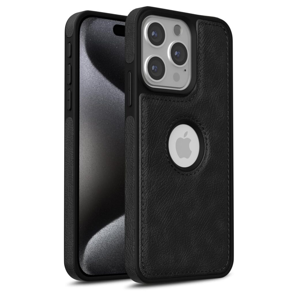 Pikkme Back Cover | Flexible Pu Leather | Full Camera Protection | Raised Edges | Super Soft-Touch | Bumper Case for iPhone 15 Pro Max (Black)