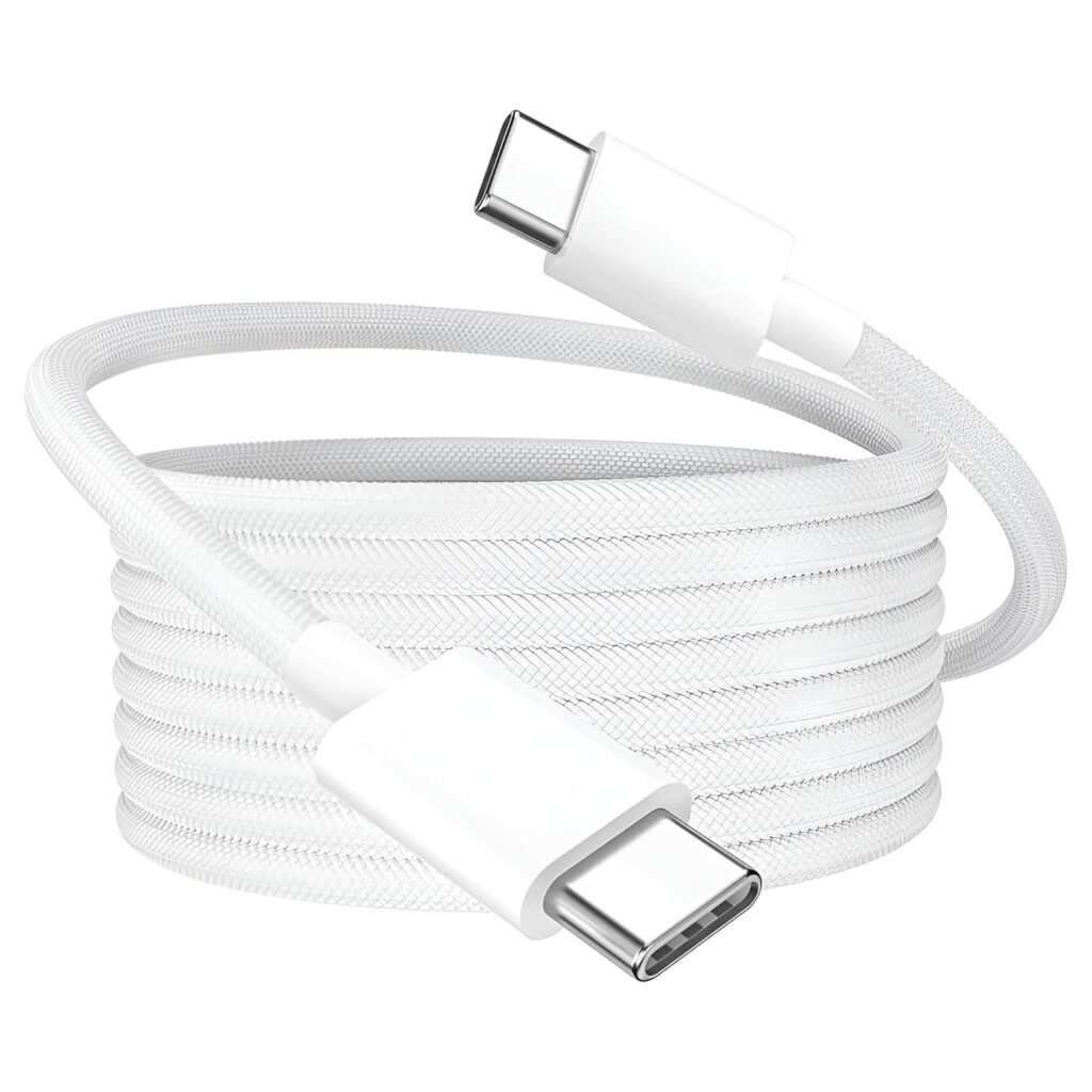 iPhone 15 USB C Charger Cable, Fast Charge Type C to Type C Charging Nylon Braided Cord Wire for Apple15/15 Plus/15 Pro Max, Ipad Pro, MacBook, Samsung S24 ultra/S23 Ultra/S22/S23 Fe 5G, White