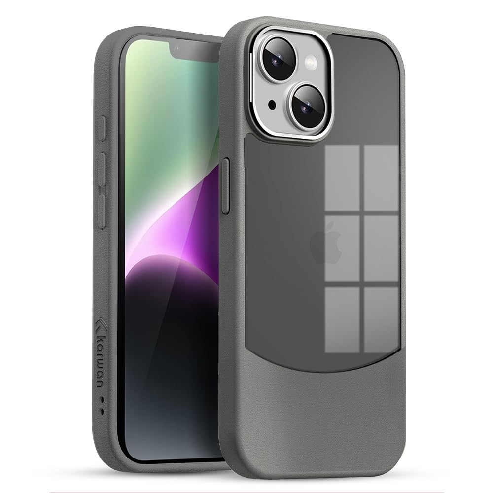 KARWAN®️Fusion Edge Leather Transparent Mobile Back Case | Slim Fit | Anti-Fingerprint| Scratch-Resistant | Premium Grip | Shockproof case | Back Cover for iPhone 14 Plus || Grey