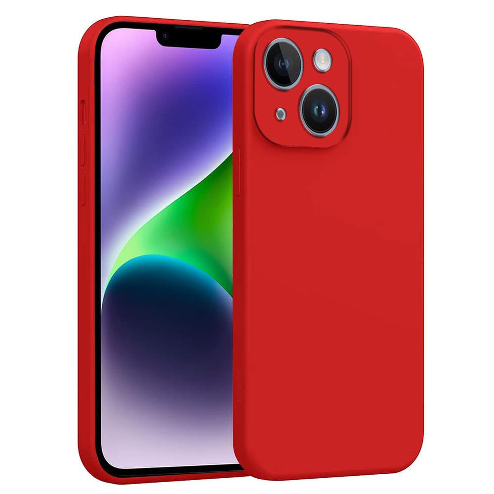Amazon Brand - Solimo Mobile Cover for Apple iPhone 14 Plus | Full Camera Protection | Premium Liquid Silicon Case | Flexible Bumper Case for Apple iPhone 14 Plus (Red)