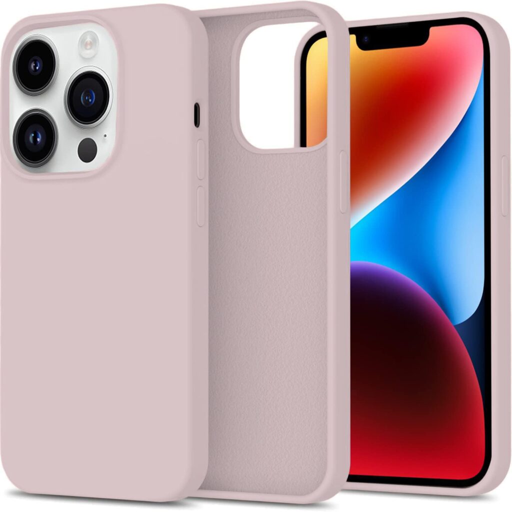 LOXXO® Microfiber Candy Case Compatible for iPhone 14 PRO, Shockproof Slim Back Cover Liquid Silicone Case (Sand Pink)