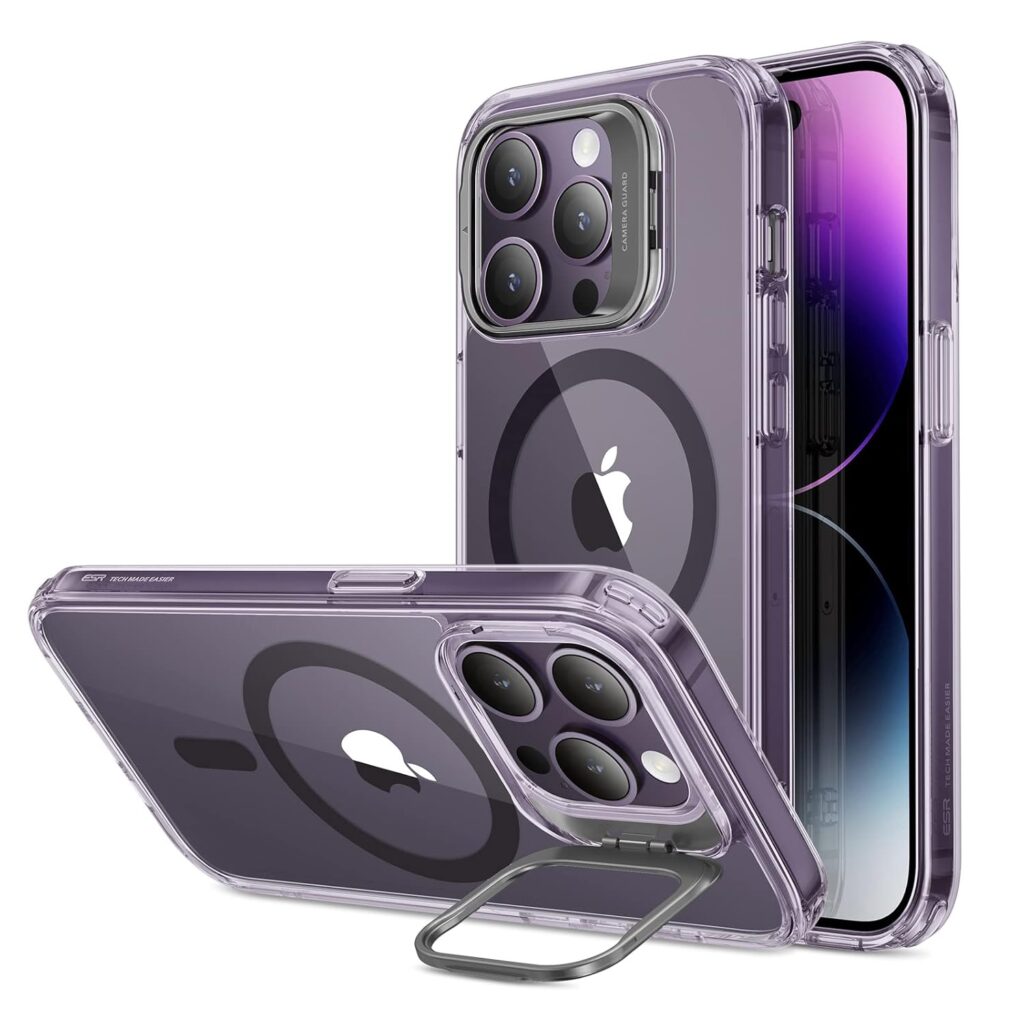 ESR for iPhone 14 Pro Case, Compatible with MagSafe, Adjustable Camera Ring Stand, Scratch Resistant Back, Military-Grade Protection, TPU, Classic Magnetic Back Cover with Kickstand, Purple