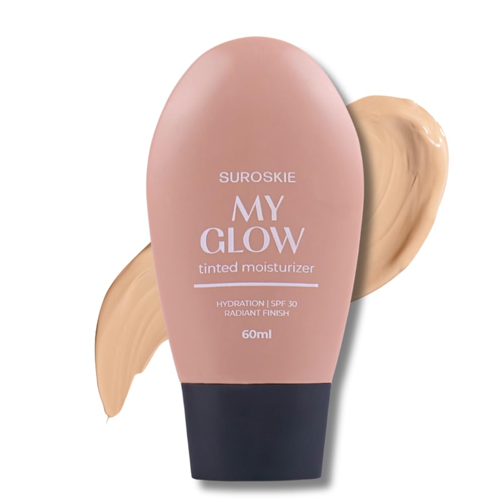 Suroskie My Glow All-In-One Tinted Sunscreen SPF 30 Moisturizer 60 ml Light Shade | Natural Glowy Finish | Intense Hydration & UVA/UVB Protection | Sweat resistant | Niacinamide Cream For Men & Women