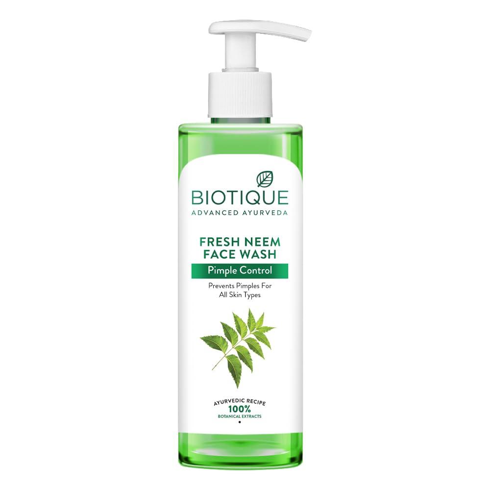 Biotique Neem Pimple Control Face Wash| Ayurvedic and Organically Pure| Prevents Pimples |100% Botanical Extracts| Suitable for All Skin Types | 250ml