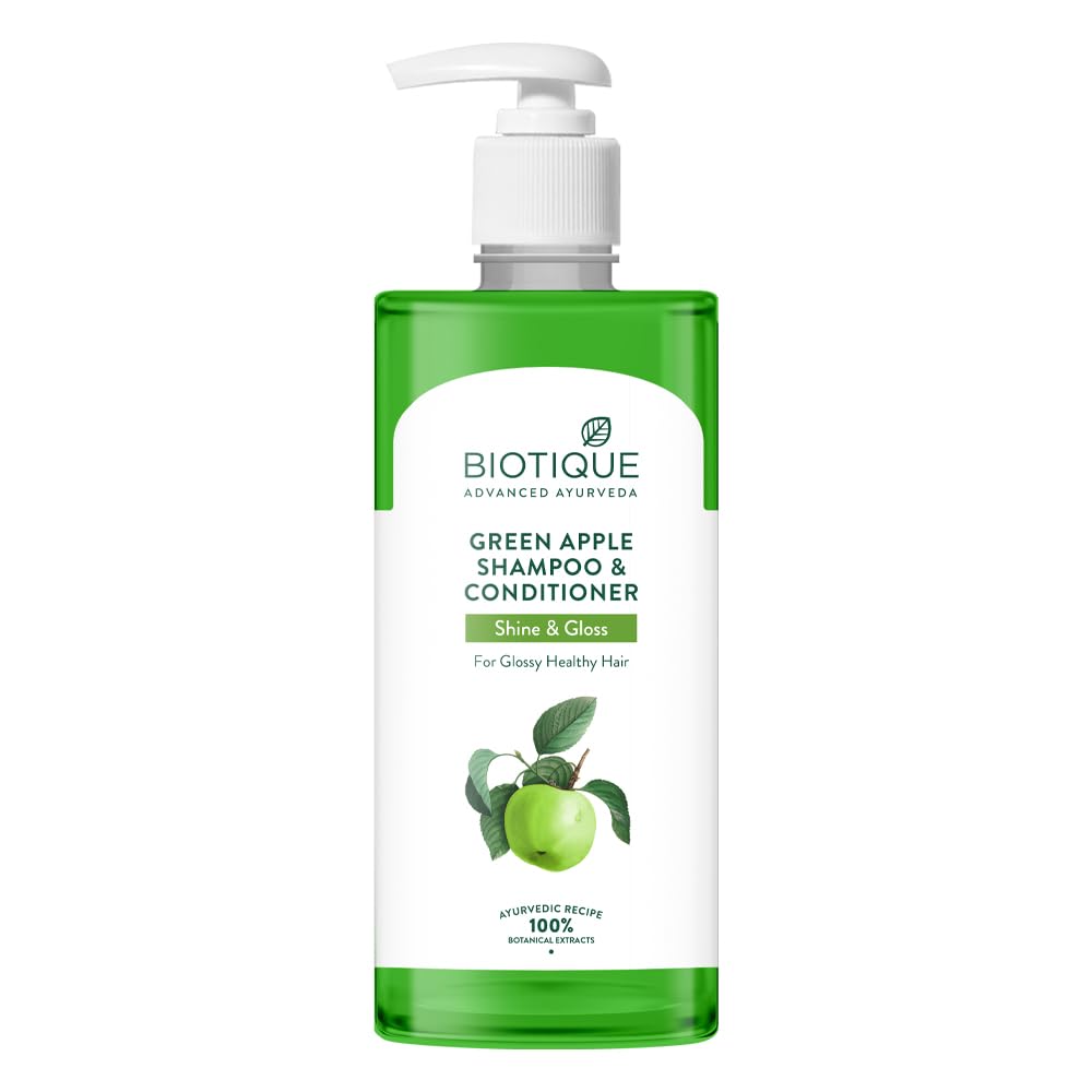 Biotique Green Apple Shine & Gloss Shampoo & Conditioner| Promotes Healthy, Shiny and Glossy Hair | Nourishes Scalp | Makes Hair Soft & Smooth |100% Botanical Extracts| All Skin Types | 500ml