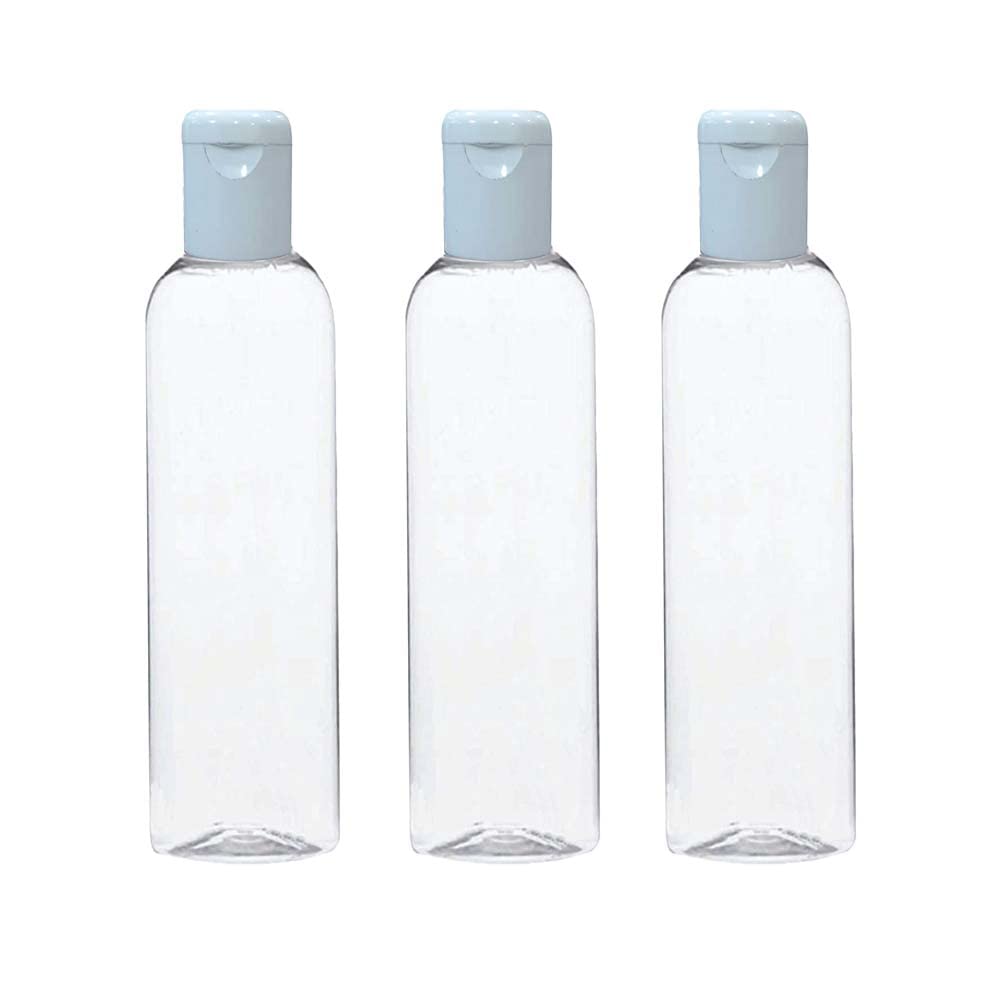 100ml Empty Clear Round Bottle with White Flip Top Cap,Multipurpose Reusable Container for Hair Oils, Shampoo, Conditioner, Lotion, Medicated Oil and Sanitizer(Pack of 3, Plastic)
