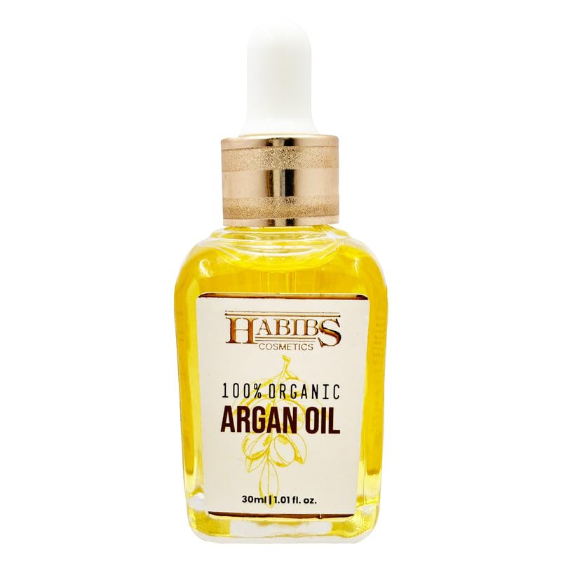 Habibs Orgamatics Pure Organic Moroccan Argan Oil for Hair, Skin, Nails, Cuticles, Face & Beards Cold Pressed, Unscented Vegan Non-GMO Gluten Free Argan Oil for Skin Moisture 30ML Pack of 1