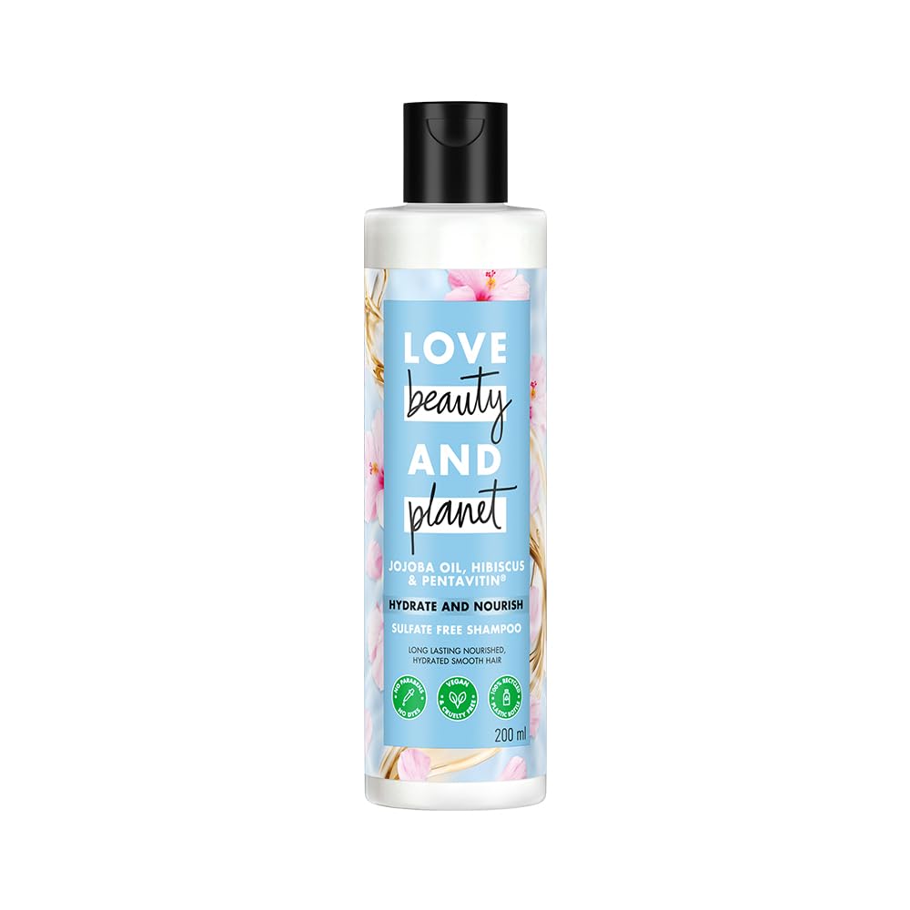 Love Beauty And Planet Jojoba oil, Hibiscus & Pentavitin Hydrate & Nourish Sulfate Free Shampoo 200ml