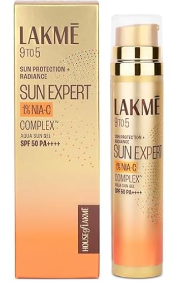 Lakme Sun Expert 1% Nia C Water-Light Sunscreen Gel Spf 50 Pa++++ Best For Oily Skin | Even Toned & Glowing Skin |Helps Reduce Pigmentation | Uva/B Protection, No White Cast 56G