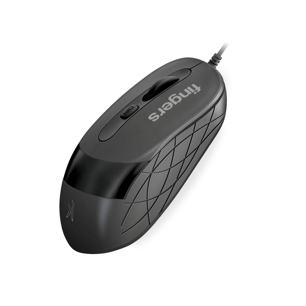 FINGERS SuperHit Wired Mouse with Advanced Optical Technology (Lightweight | Trendy Dual-Tone Design | Works Well with Windows, macOS, Linux) (Graphite Grey)