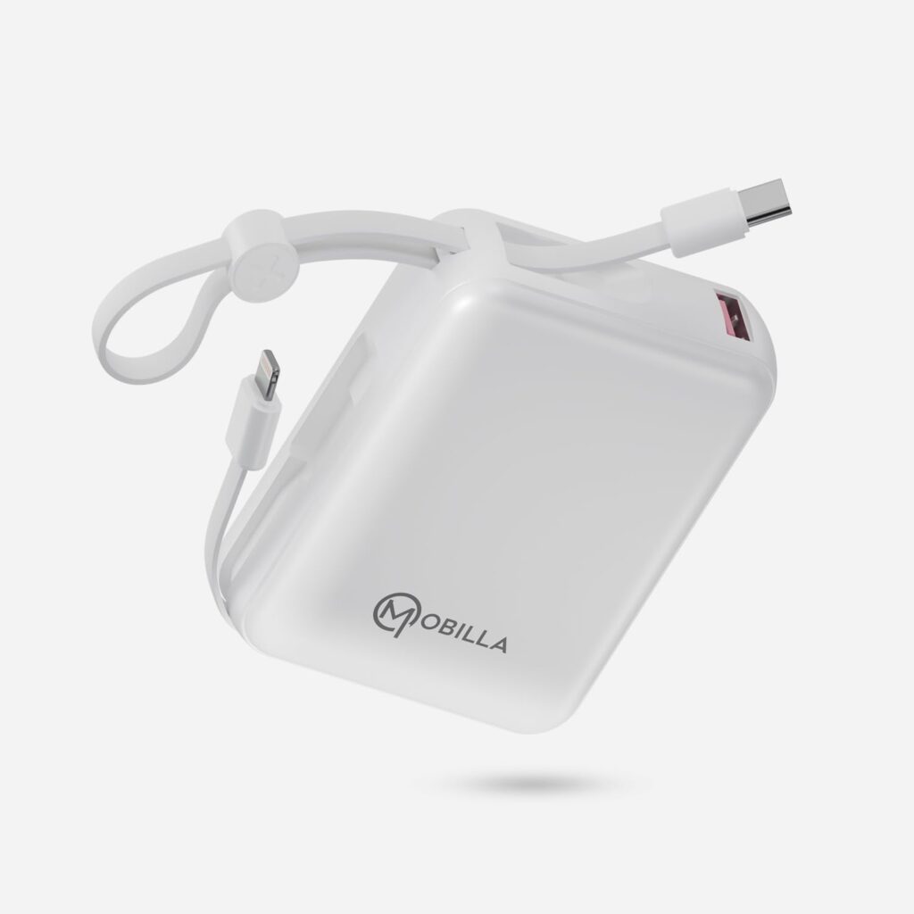 MPower X2 Powerbank | 27W High-Speed Output | 10000mAh Battery | Built-in Type-C & Lightning Cables | Dual Fast Charging Ports | Battery Display | Matte Finish | Multi-Layered Protection (White)