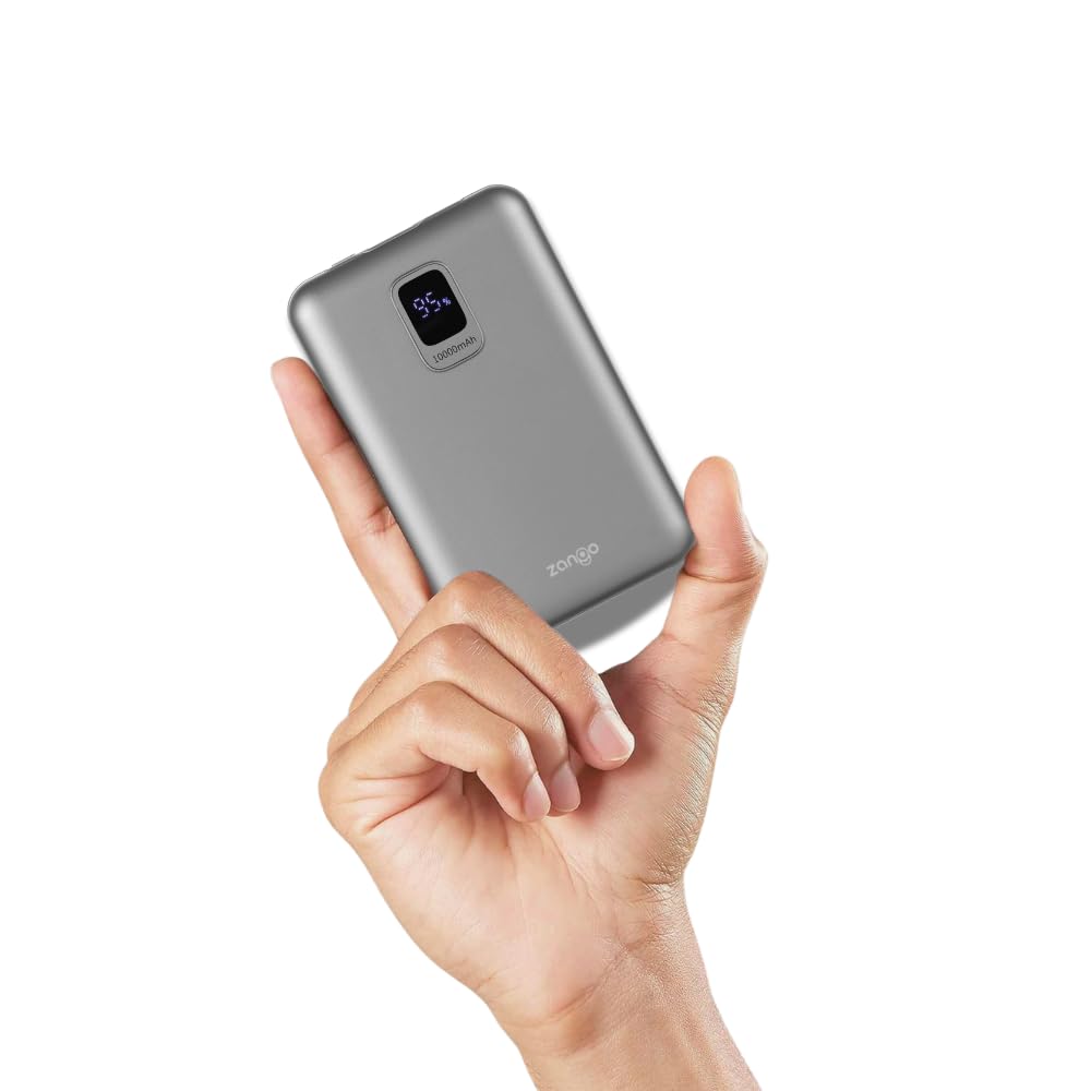 Zango 10000mAh Ultra Compact Power Bank | 22.5W Super Fast Charging | Dual Output with USB & Type-C | Compact & Pocket Friendly | BIS Certified | Made in India (Silver-Grey)
