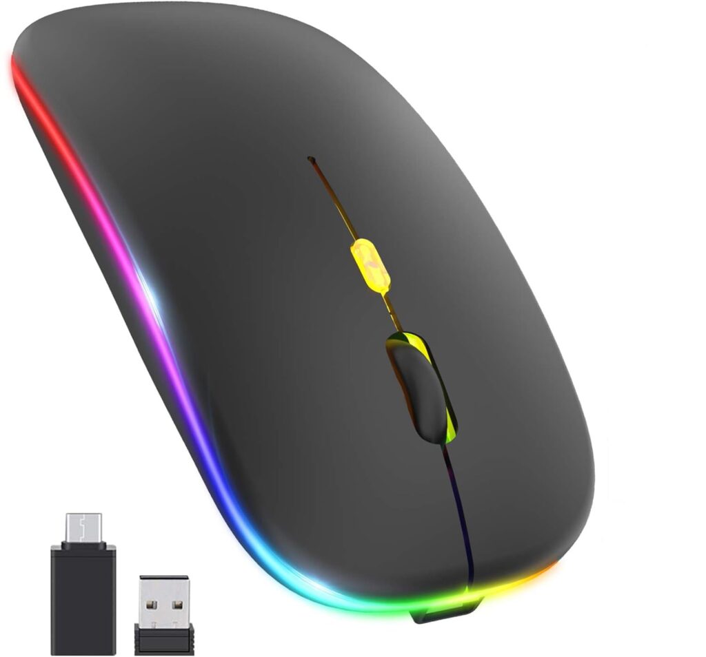 BUYFLUX LED Wireless Mouse, Slim Silent Mouse 2.4G Portable Mobile Optical Office Mouse with USB & Type-c Receiver, 3 Adjustable DPI Levels for Notebook, PC, Laptop, Computer (Black)