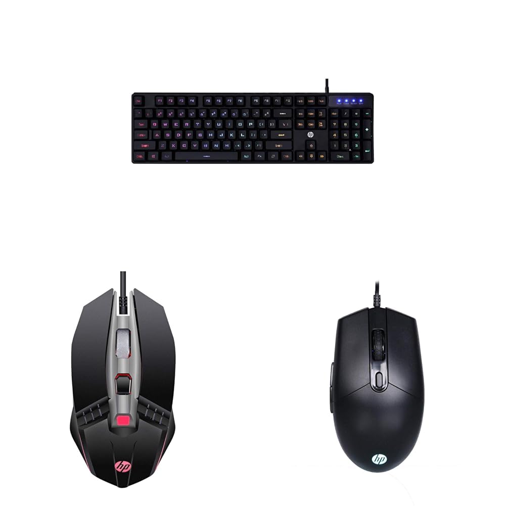 HP K300 Backlit Membrane Wired Gaming Keyboard(4QM95AA) & M270 Backlit USB Wired Gaming Mouse (7ZZ87AA) & M260 RGB Backlighting USB Wired Gaming Mouse (7ZZ81AA),Black