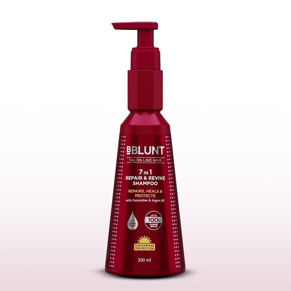 BBLUNT 7 in 1 Repair & Revive Shampoo for Upto 100% Damage Repair - 300ml | Addresses 7 Signs of Hair Damage | Enriched with Ceramides & Argan Oil