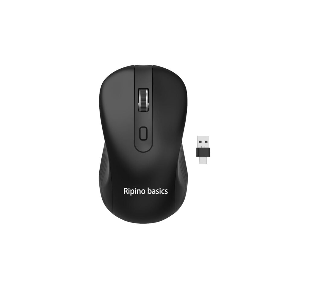 Ripino basics Wireless Mouse, USB Type C and Upto1600 DPI, Silent Click, 10m Range, Ambidextrous Design, Long Battery Life, Compatible with Laptop, Tablet and Mac