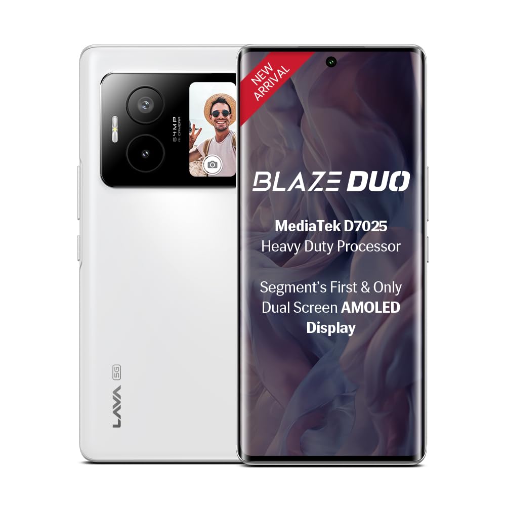 Lava Blaze Duo 5G (Arctic White, 8GB RAM, 128GB Storage) |Segment's First Secondary Screen|120 Hz Curved Amoled Display | 64 MP Camera (Sony Sensor) | MediaTek Dimensity 7025 Processor