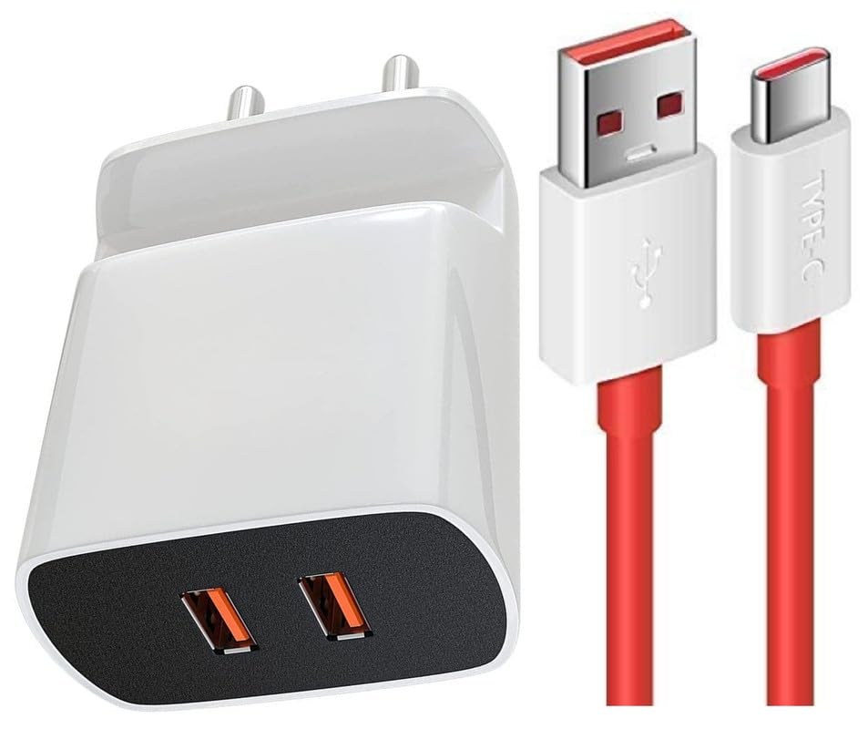 Type C Charger for Samsung Galaxy F16 Original Adapter Super Flash Vooc Fast Quick Qualcomm Charging Smart IC Technology with 1m Type C Red USB Data Cable (White, Stand, SE.AI2)