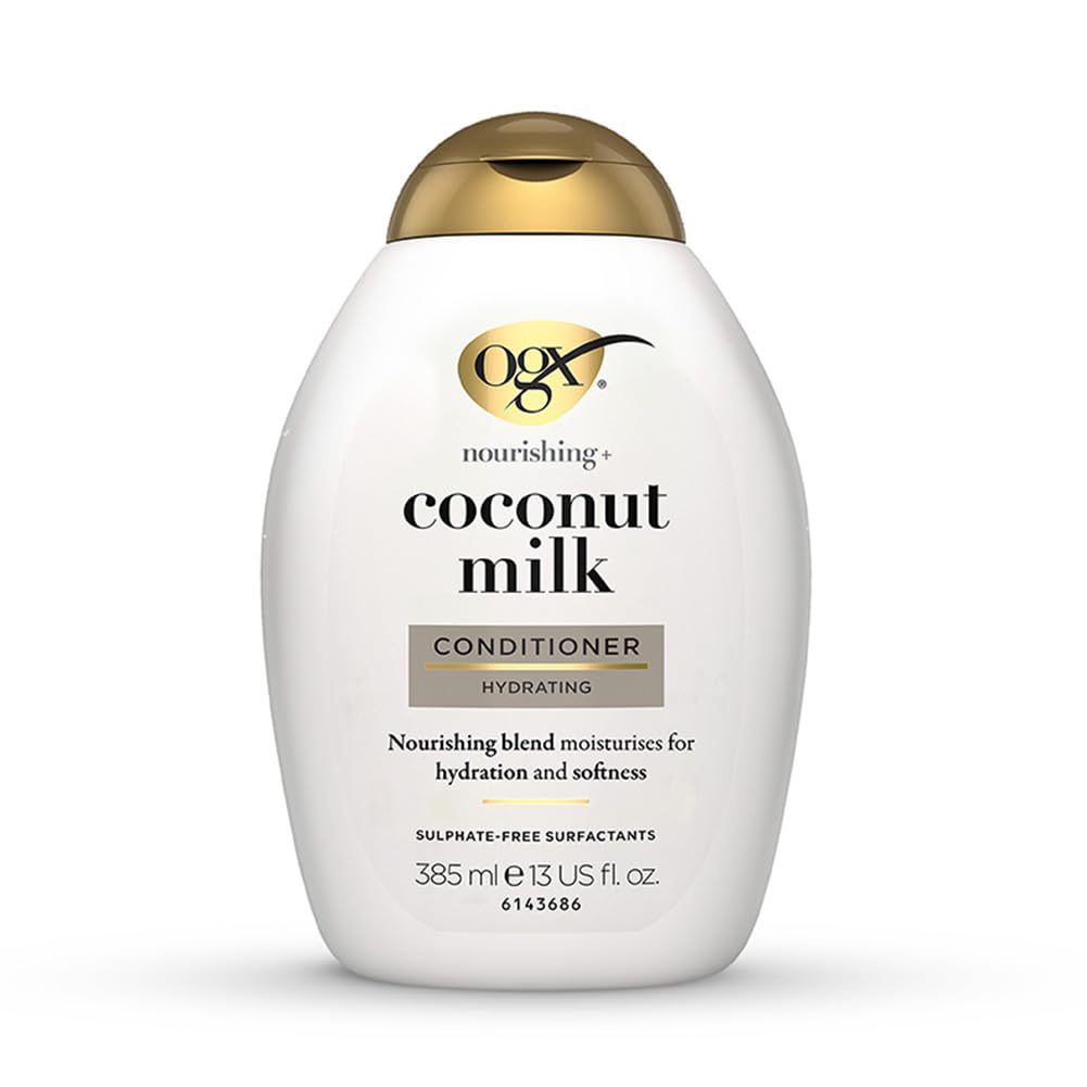 OGX Nourishing + Coconut Milk Moisturizing Conditioner For Strong & Healthy Hair, With Coconut Milk, Coconut Oil & Egg White Protein, Paraben-Free, Sulfate-Free Surfactants, 385Ml, 1 Count