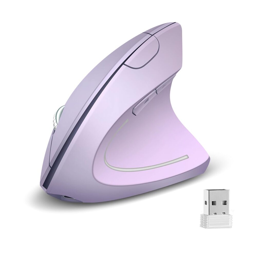 ASOYIOL Ergonomic Mouse Wireless, Purple Vertical Mouse Rechargeable with USB Receiver,6 Buttons 1000/1200/1600 Ergo Mouse for Laptop PC (Purple,Right Hand)