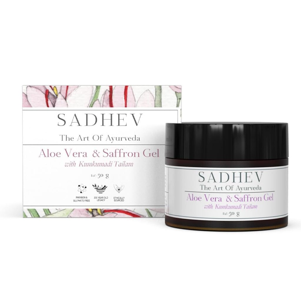 Sadhev Aloe Vera & Saffron Gel with Kumkumadi Tailam | Organic Aloe Vera Gel & Brightening Moisturizer for Face | Pure Gel Moisturizer for Women & All Skin Types