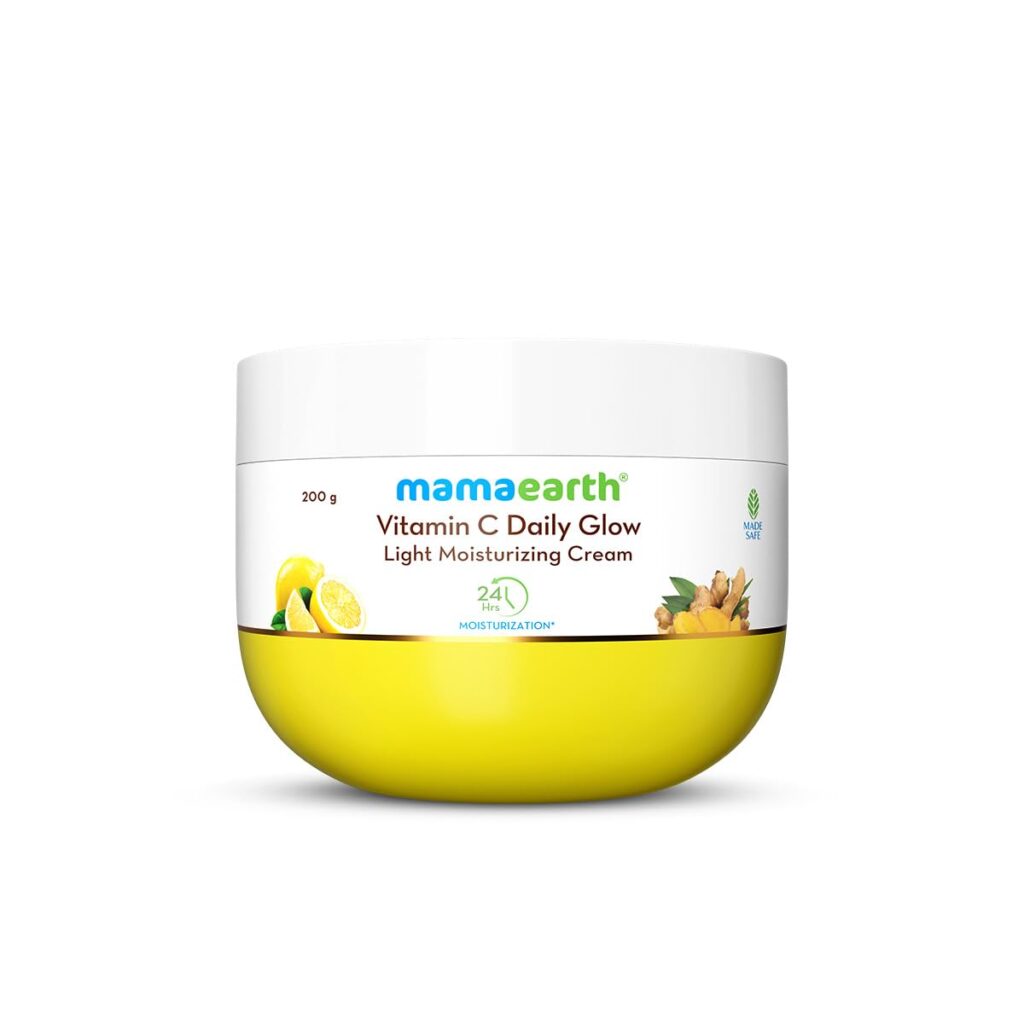 Mamaearth Vitamin C Daily Glow Light Moisturizing Cream with Vitamin C & Turmeric 200g | For Face, Hand & Body | 24H Moisturization | Quick Absorbing, Non-Greasy | Soft Moisturizer