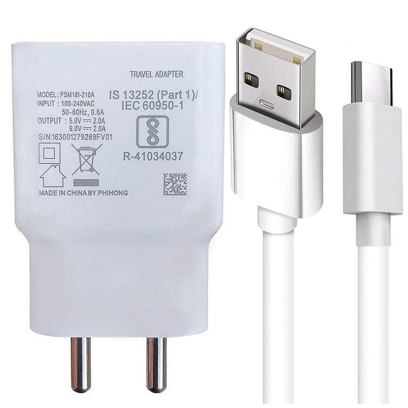 Type C Charger for Samsung Galaxy F12 Original Adopter Super Fast Quick Charging Smart IC Technology with 1m Type C USB Data Cable (White, VO, VT.W1)