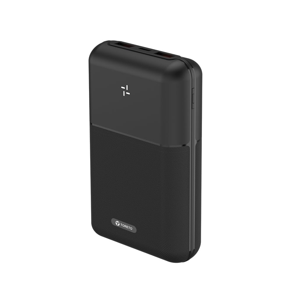 Toreto 20000mAh Slim & Compact Powerbank 22.5W Fast Charging, USB & Type C Output, Power Delivery, Quick Charge for iPhone, Android Mobile & Tablets, Earbuds, (Power Tint 20, Black)