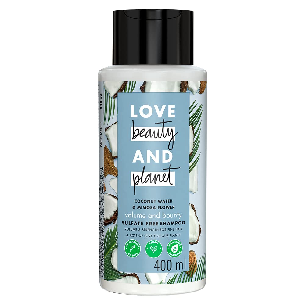 Love Beauty And Planet Coconut Water and Mimosa Flower Sulfate Free Volume and Bounty Shampoo|| No Parabens|| No Dyes|| 100% Organic Coconut Oil|| 400ml