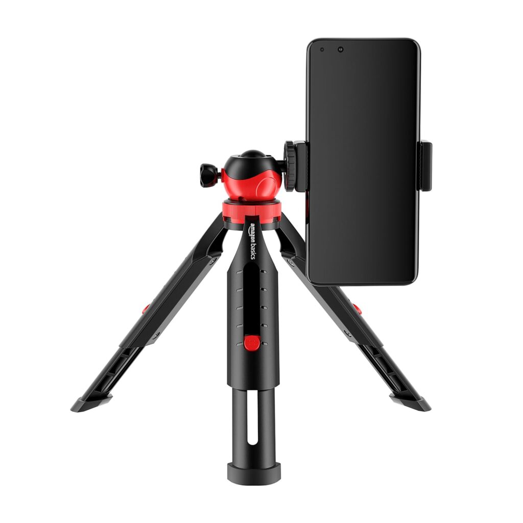 Amazon basics Portable & Flexible Mini Tripod with Mobile Holder & 360 Degree Ball Head | for Smart Phones, Compact Cameras, Gopro (Black)