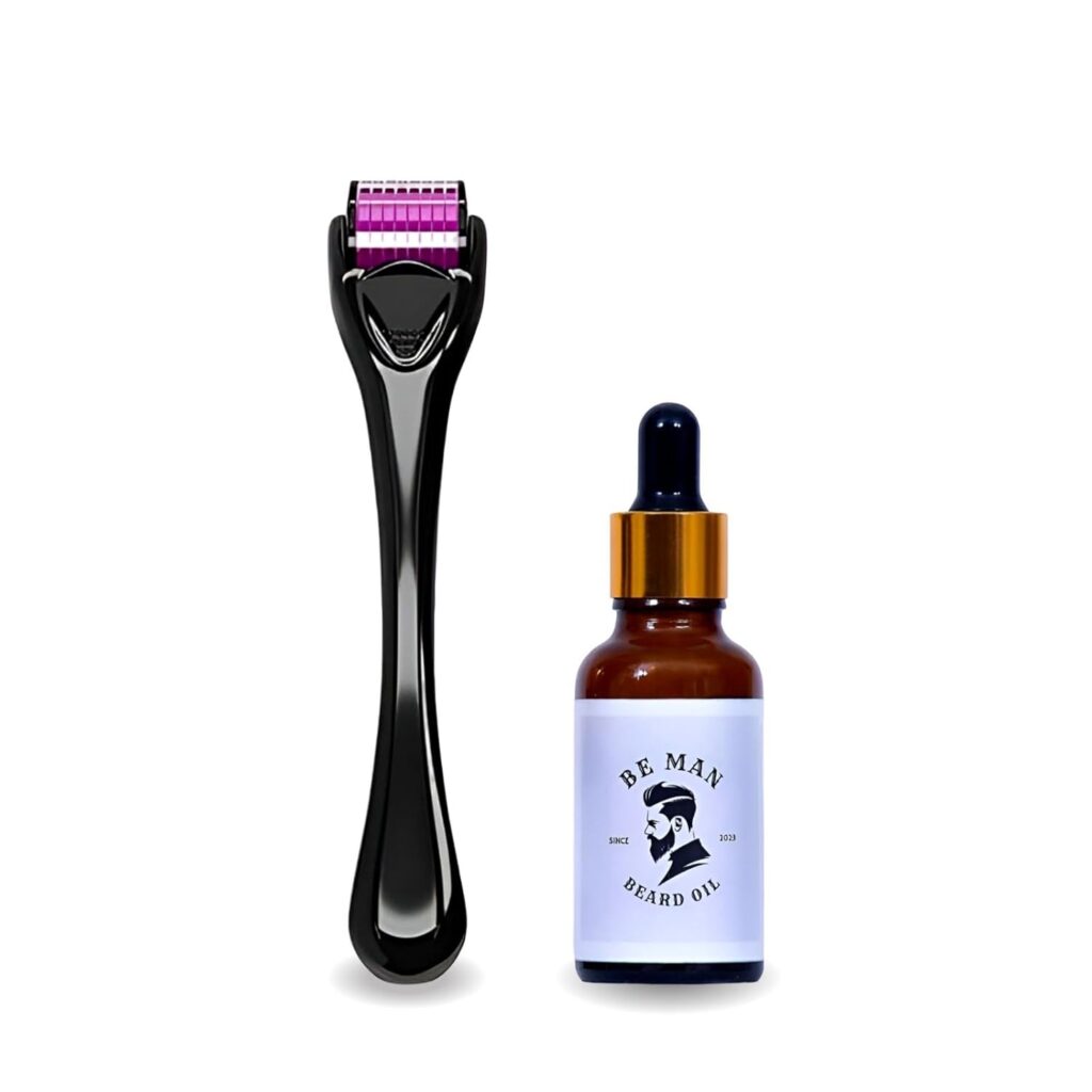 Be man beard oil with derma roller | Beard Growth, Fuller & Thicker Beard | Improves Patchy Beard | Beard oil + Derma roller | 30 Ml beard oil