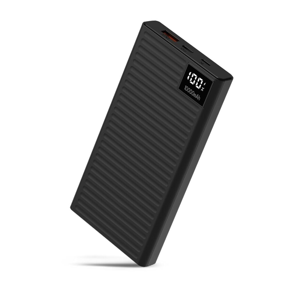 Foxin 22.5W Fast Charging USB Type C Powerbank 10,000mAh with LED Display, QC+PD Ports, Sleek & Lightweight Travel Essential | Black