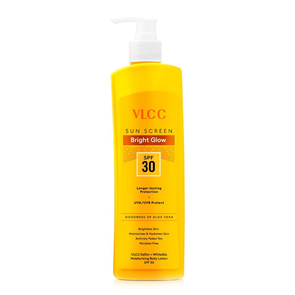 VLCC Bright Glow Sunscreen Body Lotion SPF 30 PA+++ | Brightens and Moisturises Skin. With Cocoa & Shea Butter, Aloe vera & Almond Oil.
