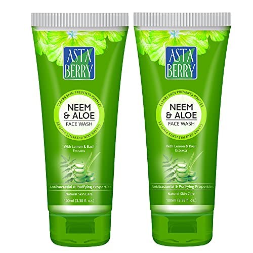 ASTABERRY Neem & Aloe Face Wash | Enriched with Neem, Aloe Vera & Basil | Oil Control | (Pack of 2 (100ml X2))