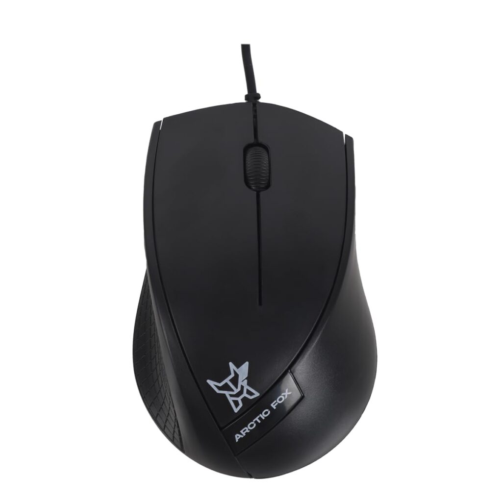 Arctic Fox Opti-Lite Wired Mouse with1200 DPI Optical Sensor, USB Plug-and-Play, Built-in Scrolling and 3 Handy Buttons