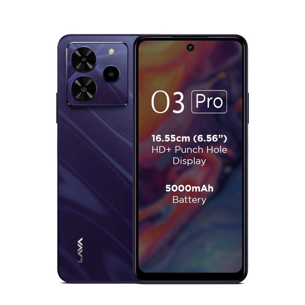 Lava O3 Pro (Glossy Purple, 4 GB RAM, 128 GB Storage)| Bigger 6.56" HD+ Display | 50 MP AI Triple Rear Camera | 8 MP Front Camera| 5000 mAh Battery | 10W Charging | Charger in Box