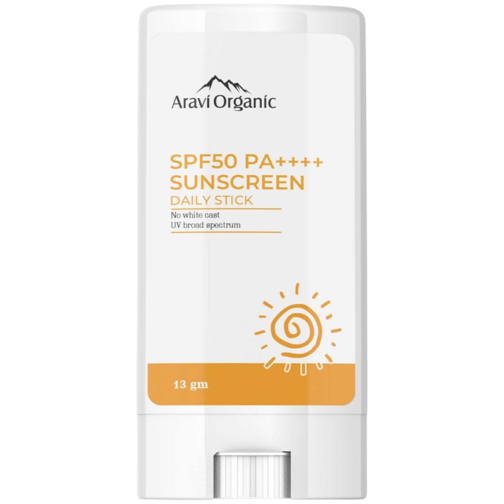 Aravi Organic Spf 50 Glow Sunscreen For All Skin Type Stick - Broad Spectrum - With Pa++++ Uva & Uvb Protection With No White Cast - For Men & Women - 13 Gm