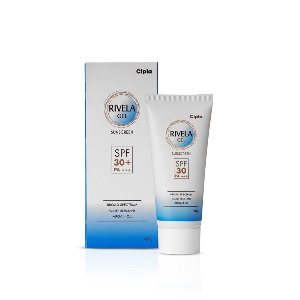 Cipla Rivela Gel Spf30+ Sunscreen Gel | Non-Sticky Finish | For Normal To Oily Skin | 60Gm, 1 Count