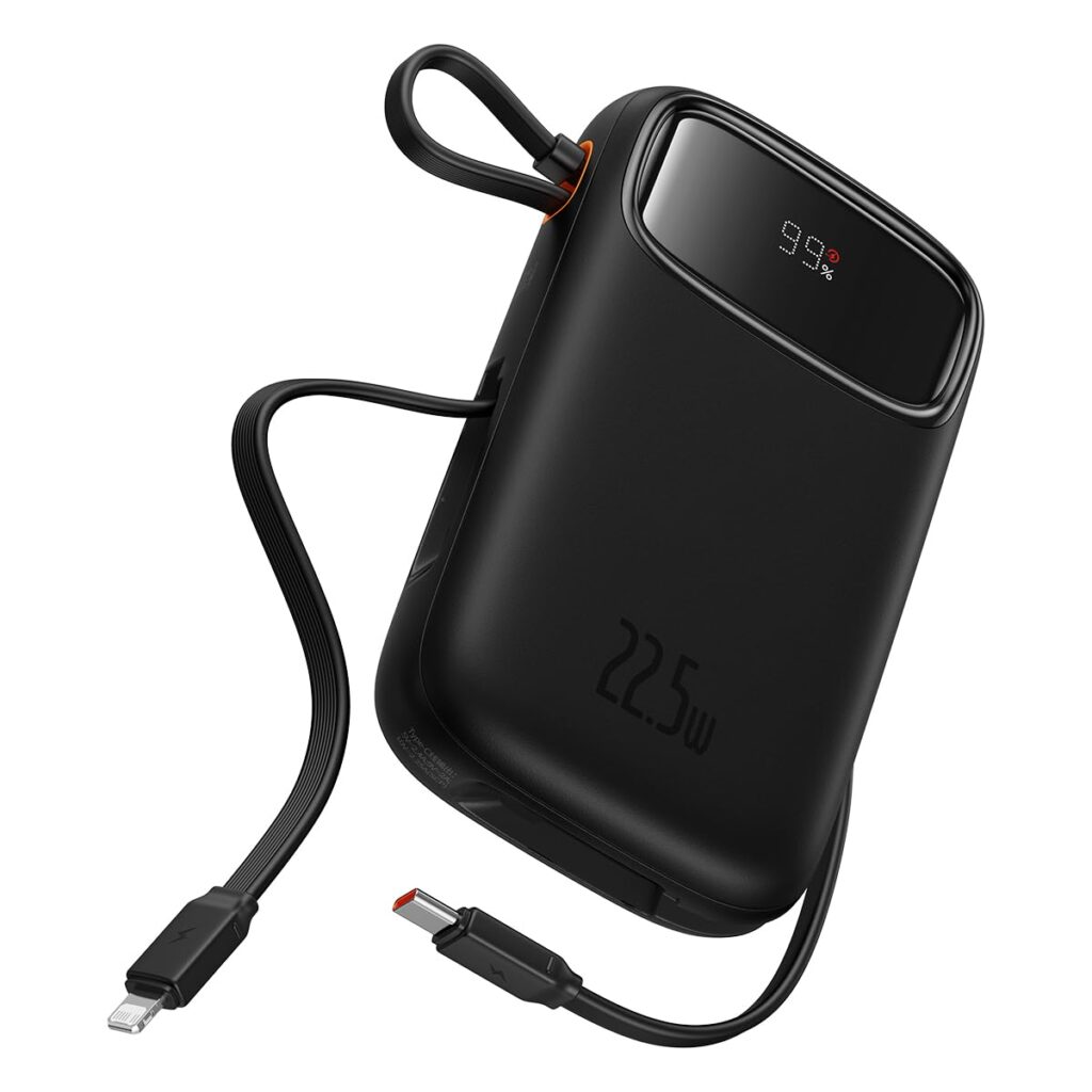 Baseus Qpow2 Dual-Cable Digital Display Fast Charge Power Bank 10000mAh 22.5W Cluster Black(with: Simple Charging Cable Type-C 3A 0.3m Black)
