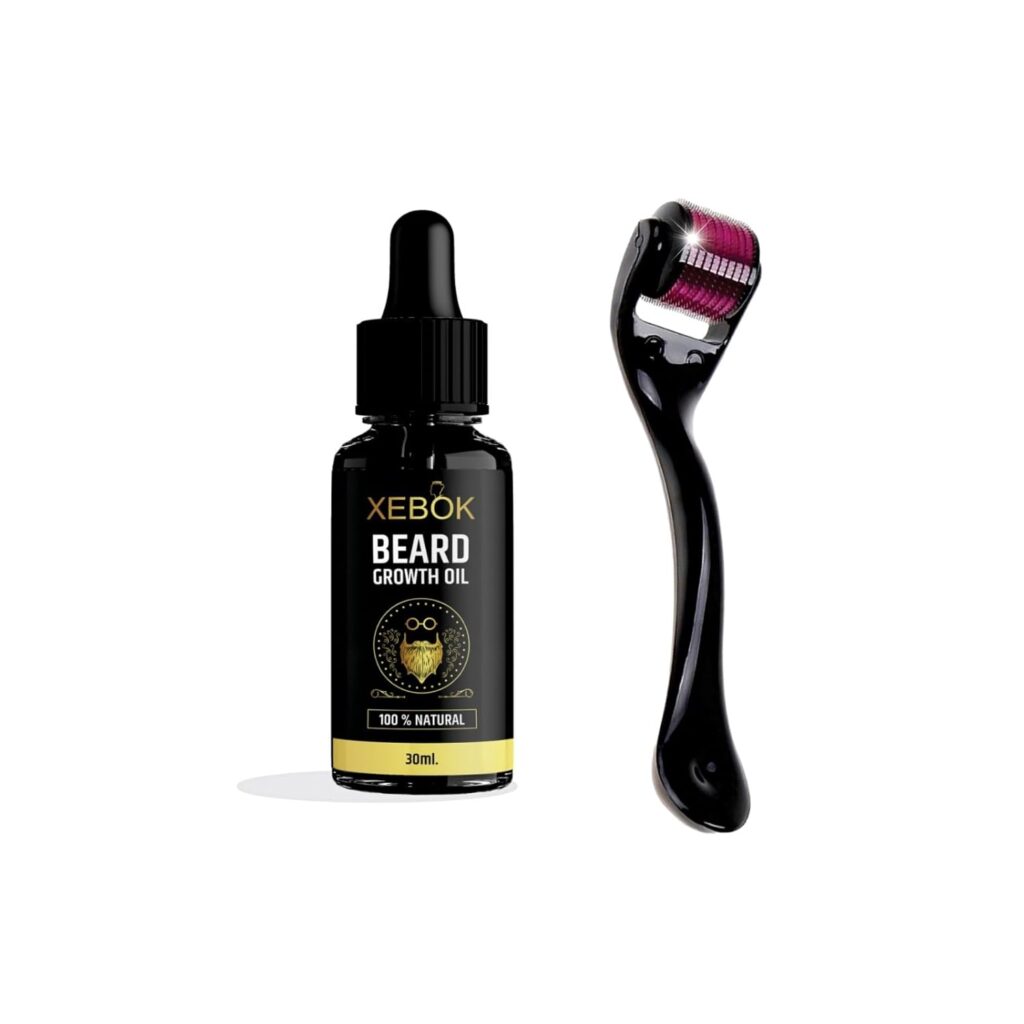 XEBOK Beard Booster Combo | Beard Activator Advance Derma Roller for Men with Titenium needles 0.5 mm | Beard and Hair Growth Oil - 30 ml for faster beard growth and thicker looking beard