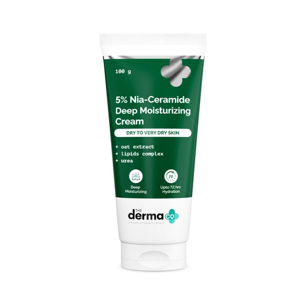 The Derma Co 5% Nia-Ceramide Deep Moisturizing Cream | 5% Niacinamide & Ceramide | 72hrs.Hydration | Urea, Lipids & Oat Extracts | Moisturizer for Dry to Very Dry Skin-100g