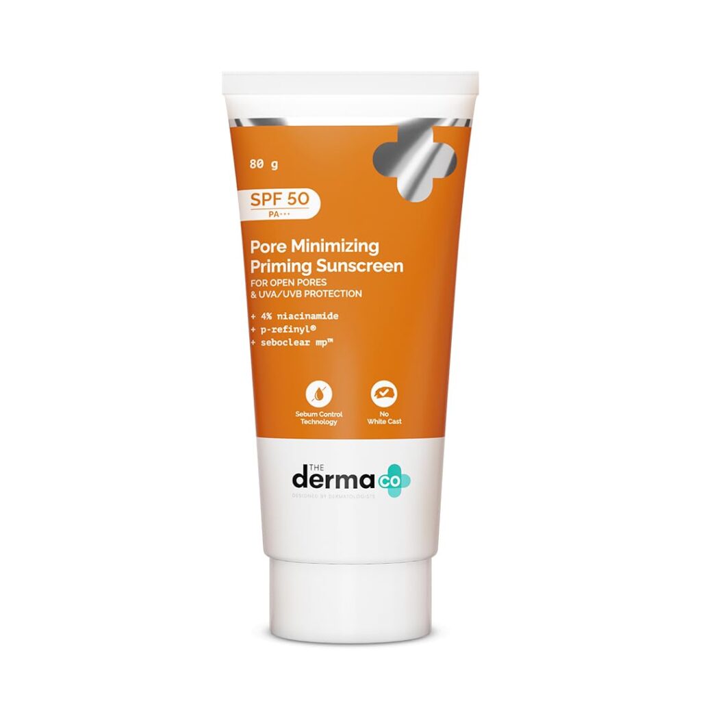The Derma Co . Pore Minimizing Priming All Skin Type Sunscreen With Spf 50 & Pa+++ For Open Pores & Uva/Uvb Protection - 80 G