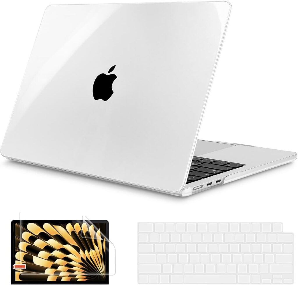 OJOS Clear Case for 2025-2021 M2 M3 M4 MacBook Air 15" with M2/M3/M4 (A2941 A3114 A3241) Plastic Hard Shell with Keyboard Cover and Screen Protector, Crystal Clear